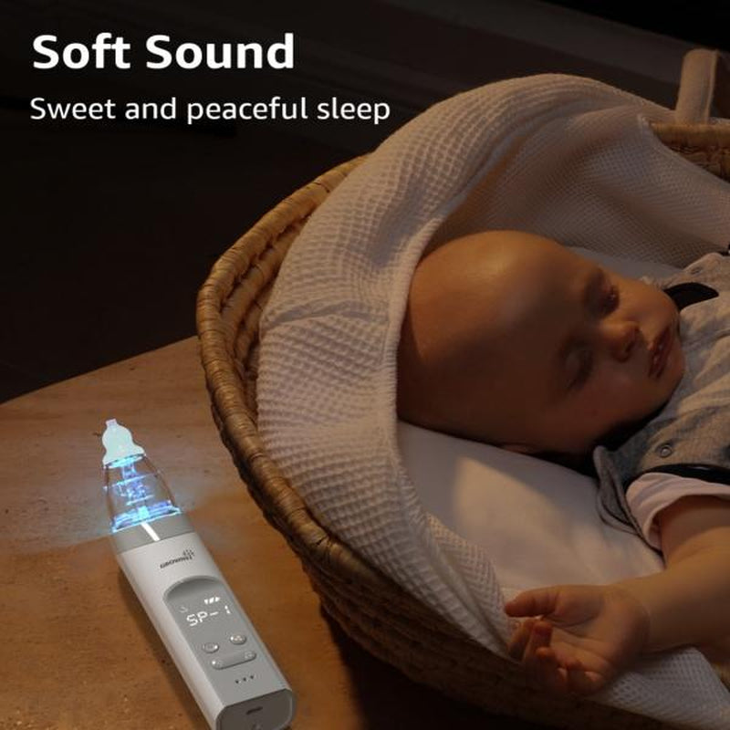 Nasal Aspirator for Baby, Electric Nose Aspirator for Toddler, Baby Nose Sucker, Automatic Nose Cleaner with 3 Silicone Tips, Adjustable Suction Level, Music and Light Soothing Function