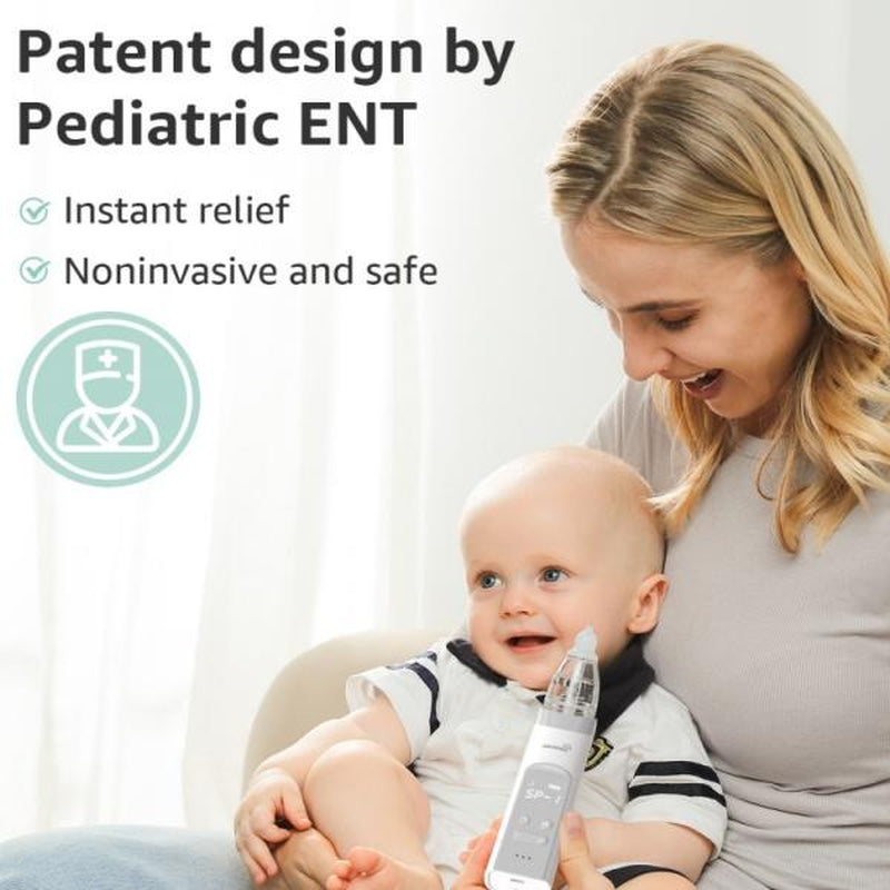 Nasal Aspirator for Baby, Electric Nose Aspirator for Toddler, Baby Nose Sucker, Automatic Nose Cleaner with 3 Silicone Tips, Adjustable Suction Level, Music and Light Soothing Function