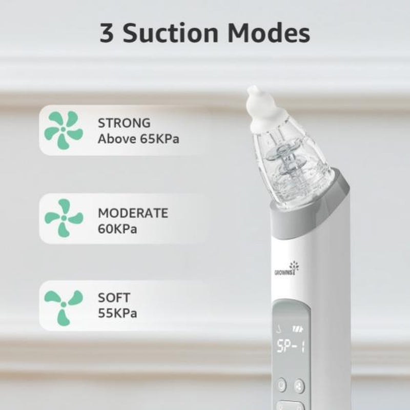 Nasal Aspirator for Baby, Electric Nose Aspirator for Toddler, Baby Nose Sucker, Automatic Nose Cleaner with 3 Silicone Tips, Adjustable Suction Level, Music and Light Soothing Function