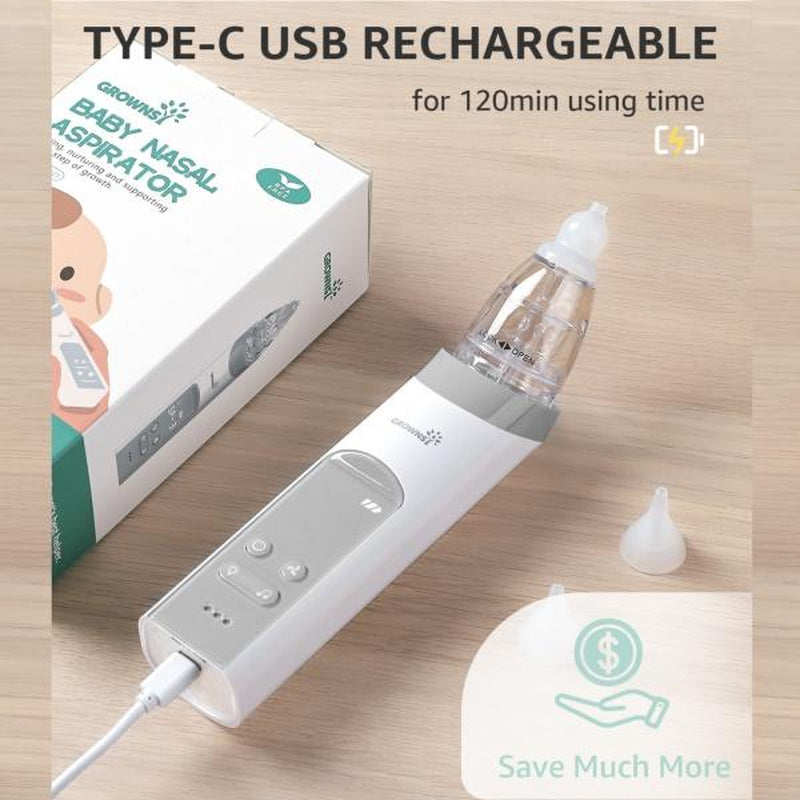 Nasal Aspirator for Baby, Electric Nose Aspirator for Toddler, Baby Nose Sucker, Automatic Nose Cleaner with 3 Silicone Tips, Adjustable Suction Level, Music and Light Soothing Function